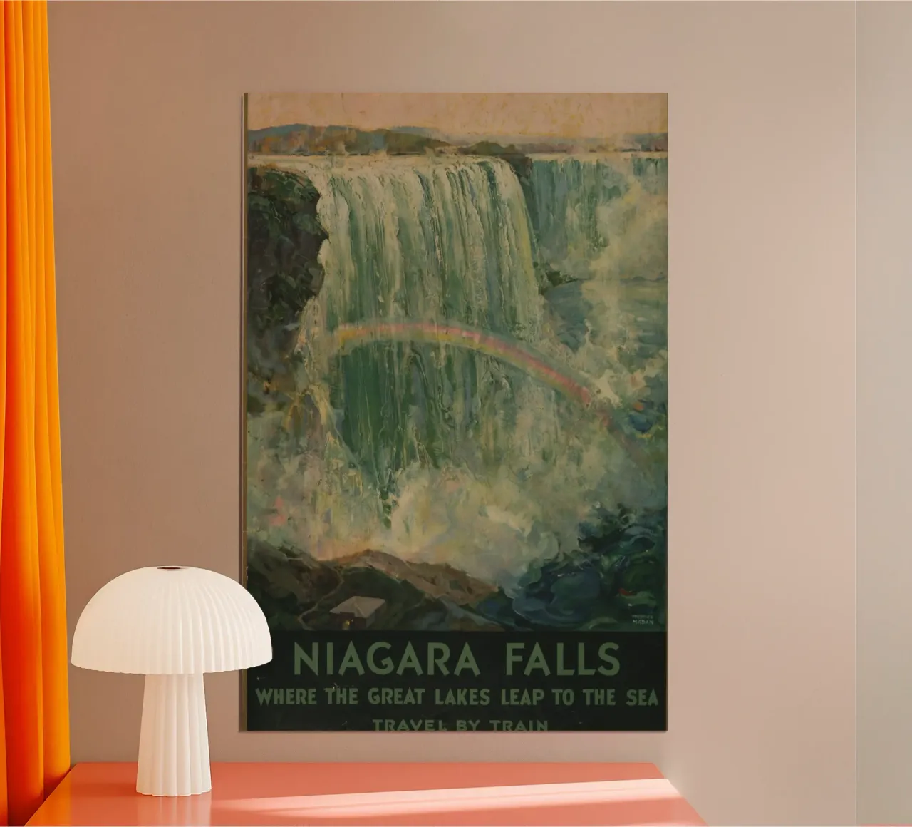 Poster d'epoca sulle cascate del Niagara, viaggio retrò, arte delle cascate, T poster con telaio in plastica da homdeco