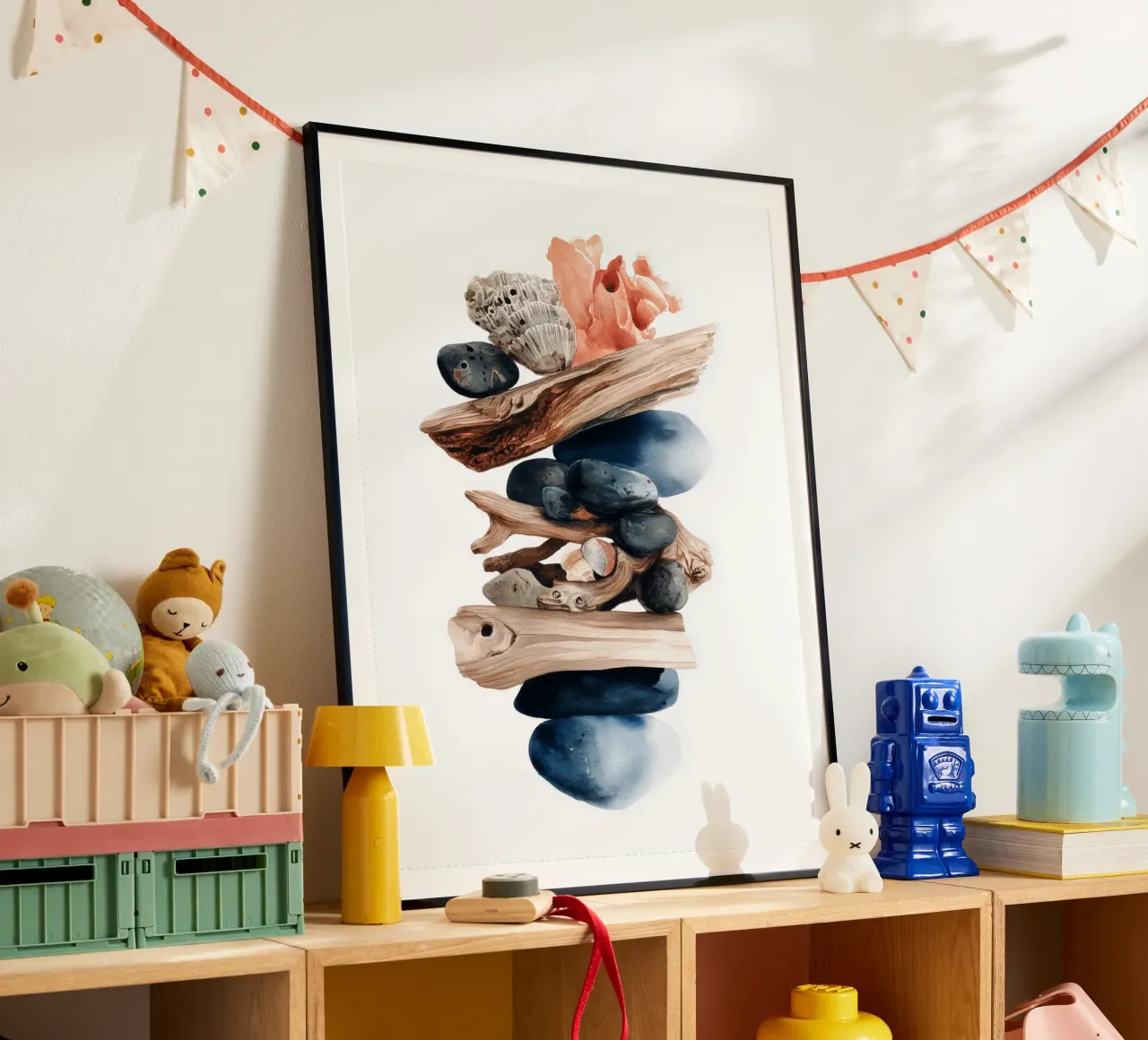 Reliquiario della linea di riva poster con telaio in alluminio da Luke Wilder Studio