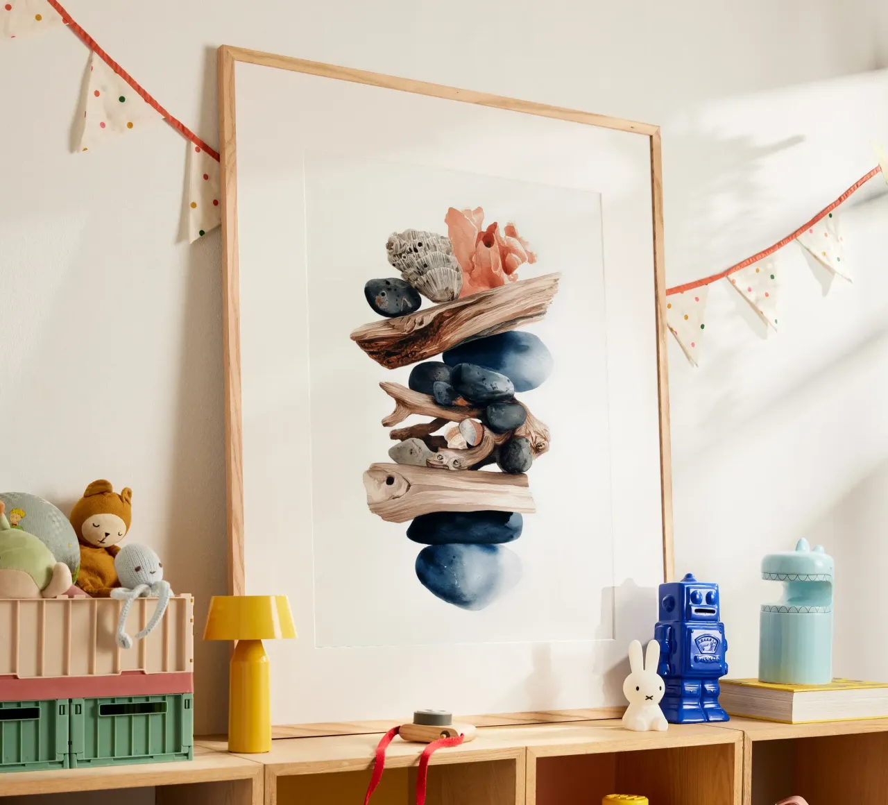 Reliquiario della linea di riva poster con telaio in alluminio da Luke Wilder Studio