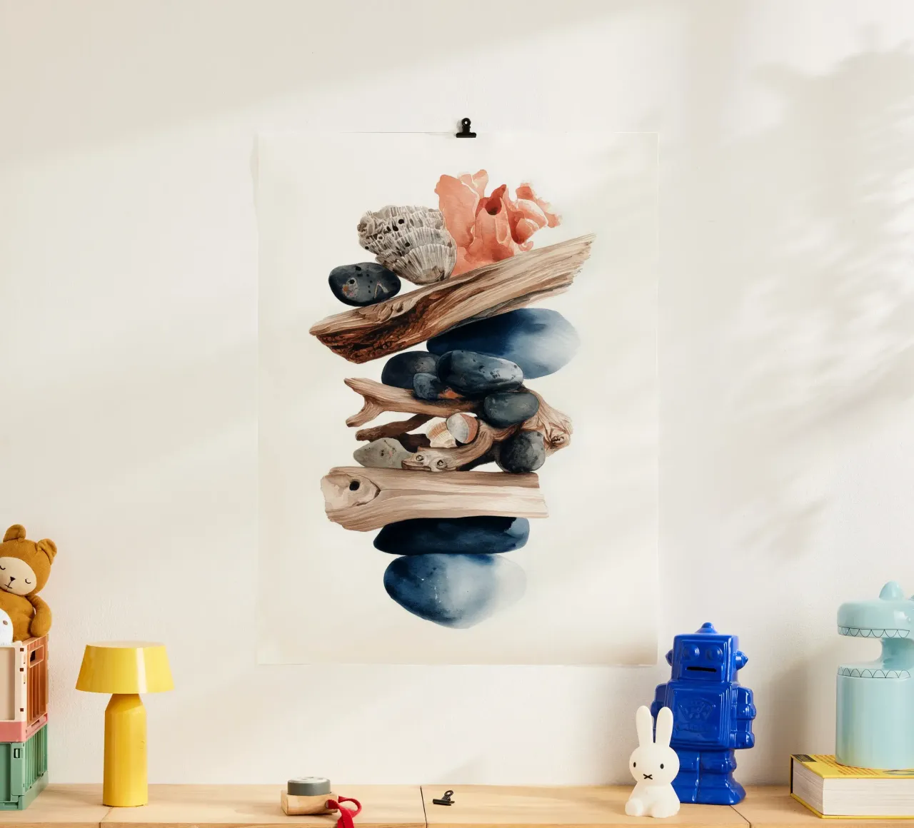 Reliquiario della linea di riva poster con telaio in alluminio da Luke Wilder Studio