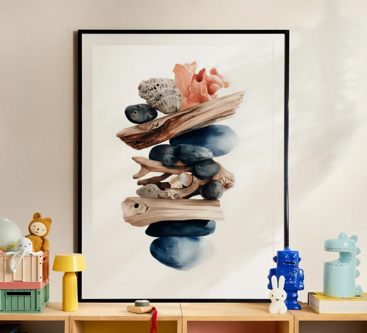 Reliquiario della linea di riva poster con telaio in alluminio da Luke Wilder Studio