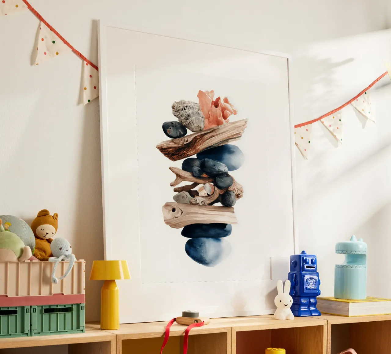 Reliquiario della linea di riva poster con telaio in alluminio da Luke Wilder Studio
