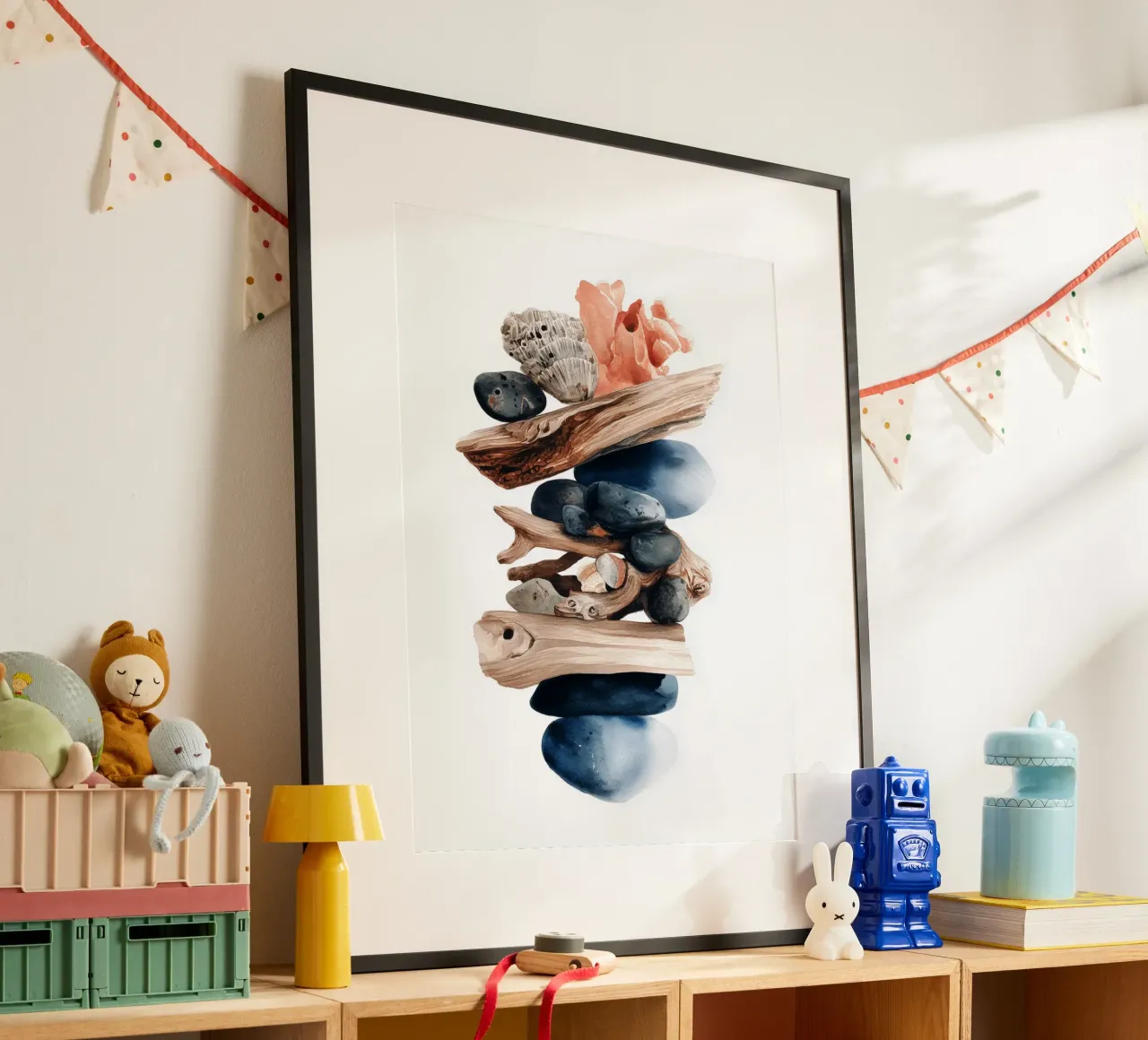 Reliquiario della linea di riva poster con telaio in alluminio da Luke Wilder Studio