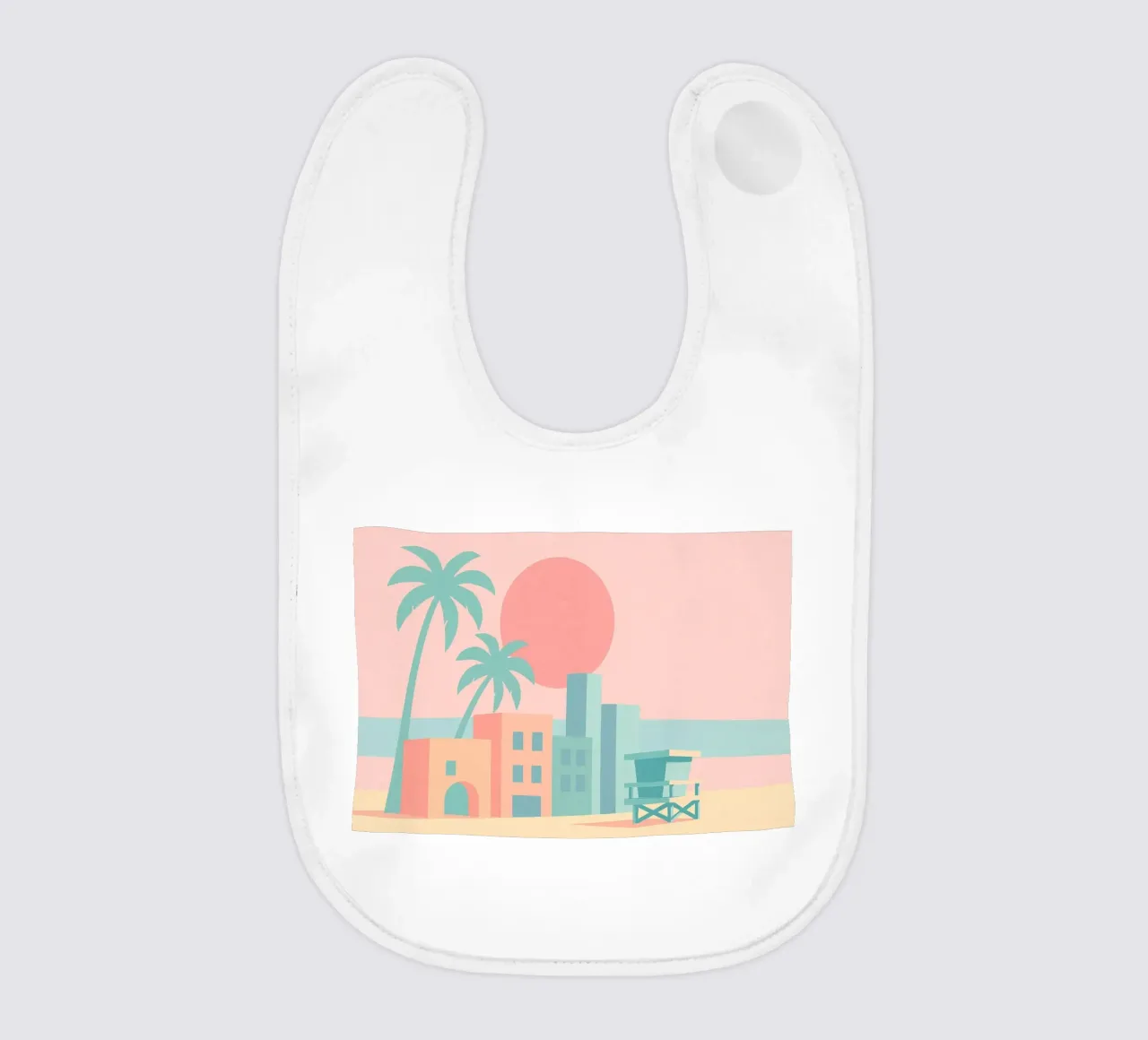 Venice Sunset Vibes - Architecture & palm trees in soft tones baby bib by JETLAG | affiches voyage