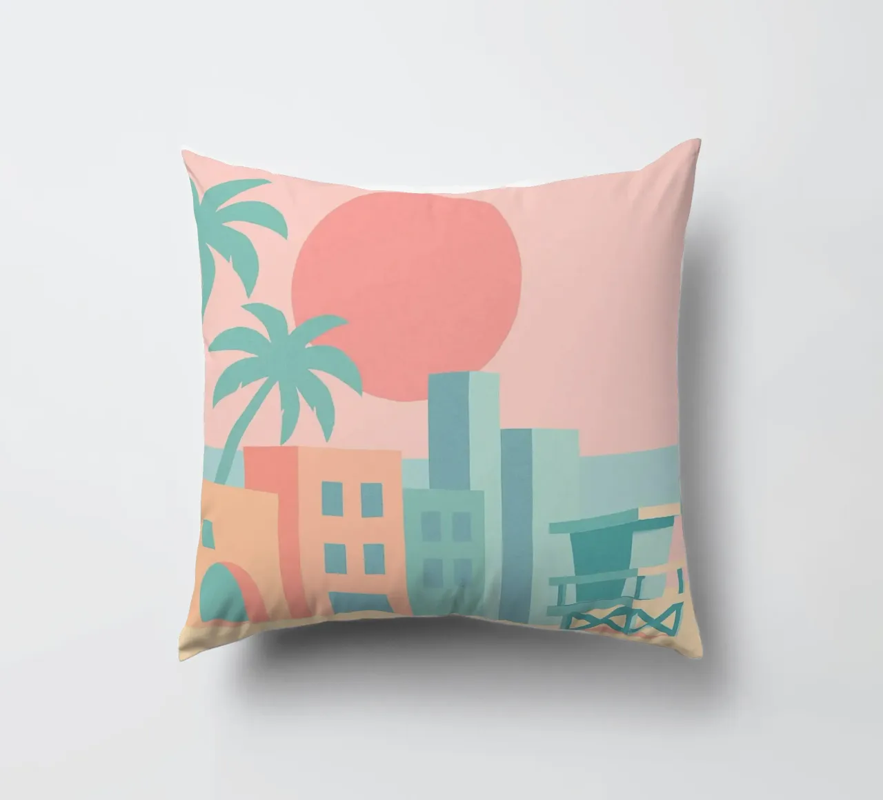 Venice Sunset Vibes - Architecture & palm trees in soft tones decorative cushion by JETLAG | affiches voyage