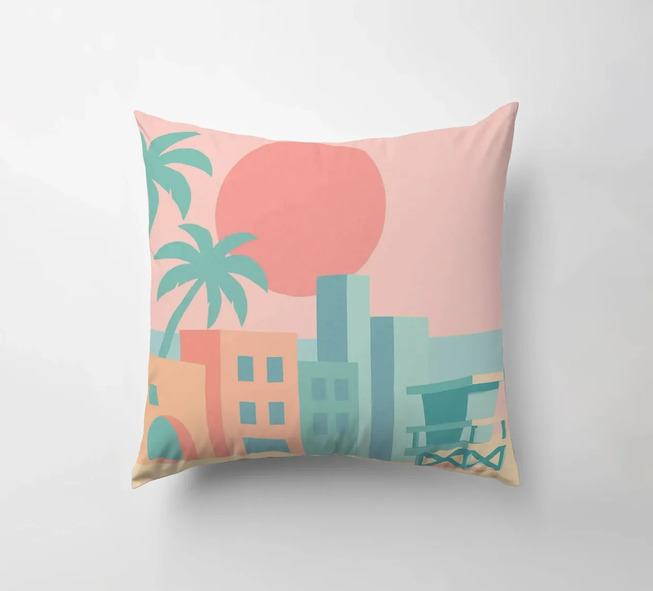 Venice Sunset Vibes - Architecture & palm trees in soft tones decorative cushion by JETLAG | affiches voyage