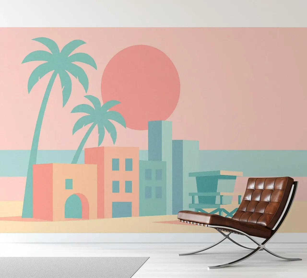 Venice Sunset Vibes - Architecture & palm trees in soft tones photo wallpaper by JETLAG | affiches voyage