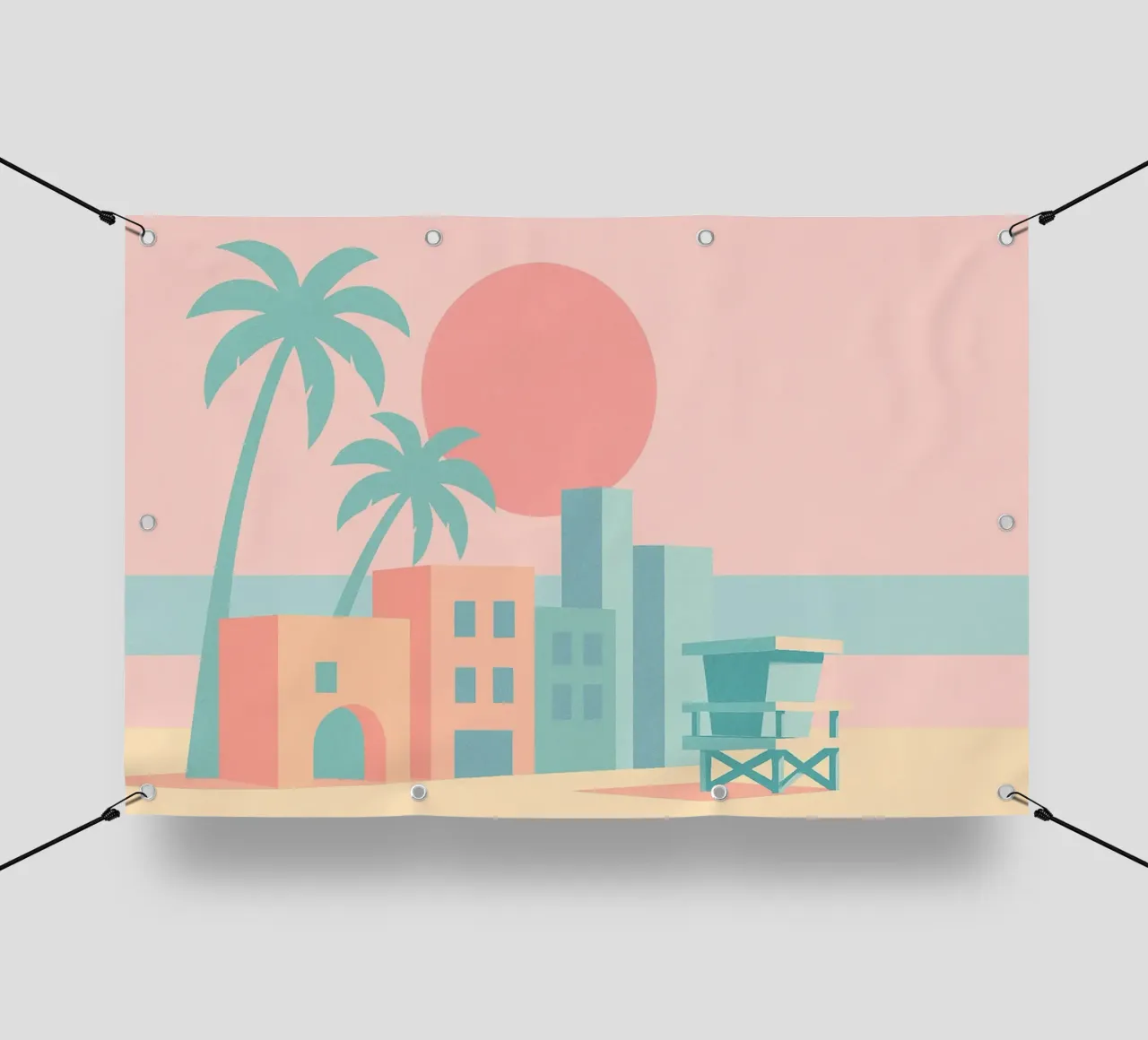 Venice Sunset Vibes – Architecture & palmiers en tons doux bâche pvc de JETLAG | affiches voyage