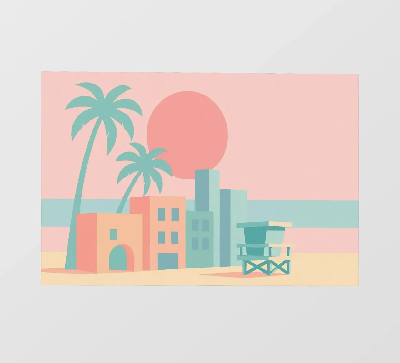 Venice Sunset Vibes – Architecture & palmiers en tons doux bâche pvc de JETLAG | affiches voyage