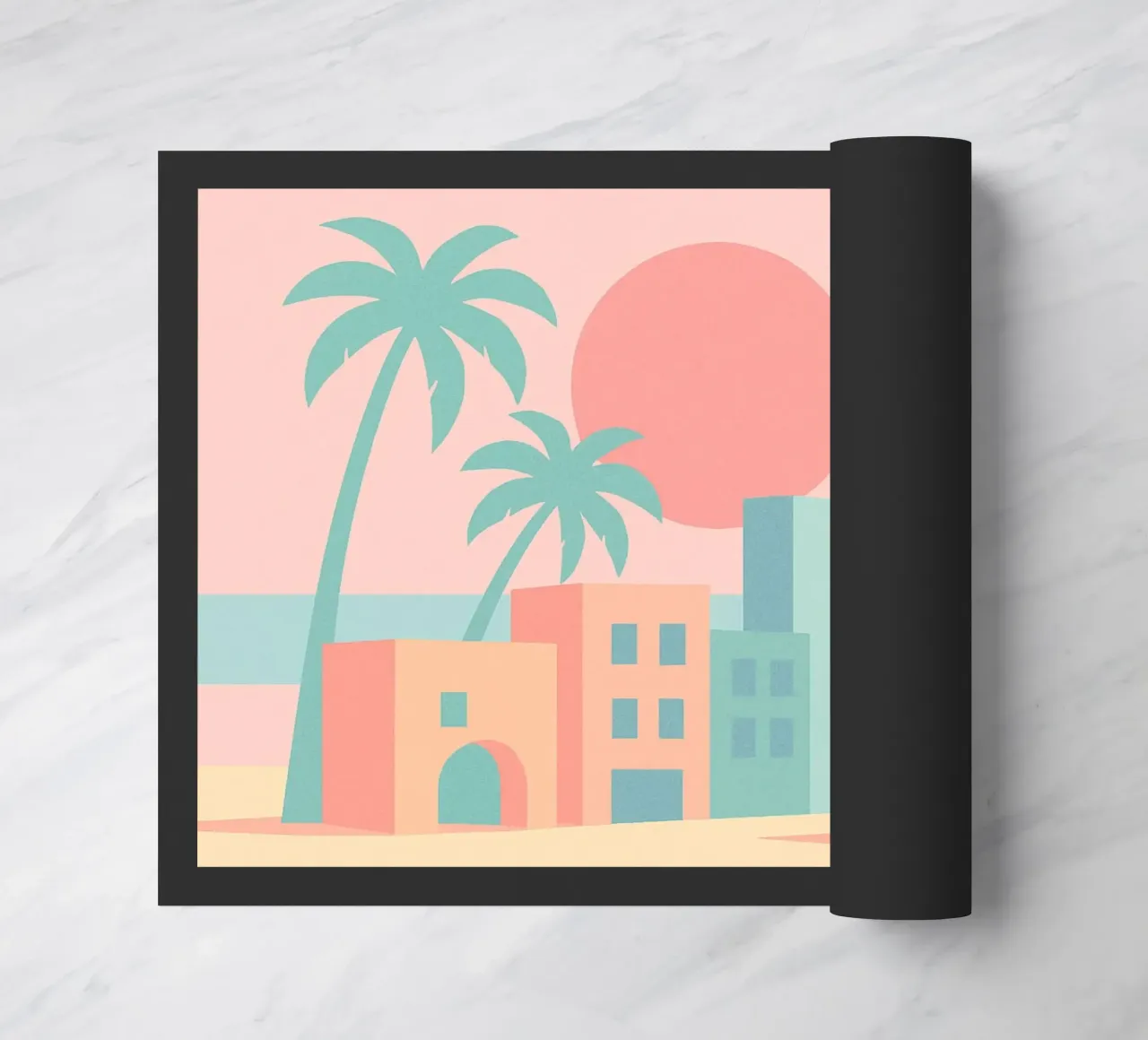 Venice Sunset Vibes - Architecture & palm trees in soft tones doormat by JETLAG | affiches voyage