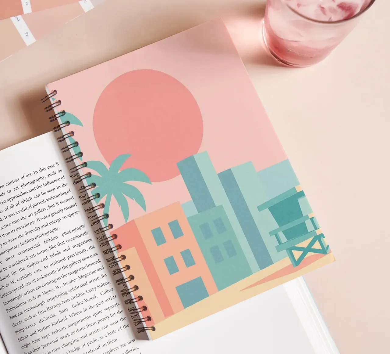 Venice Sunset Vibes - Architecture & palm trees in soft tones spiral notebook by JETLAG | affiches voyage
