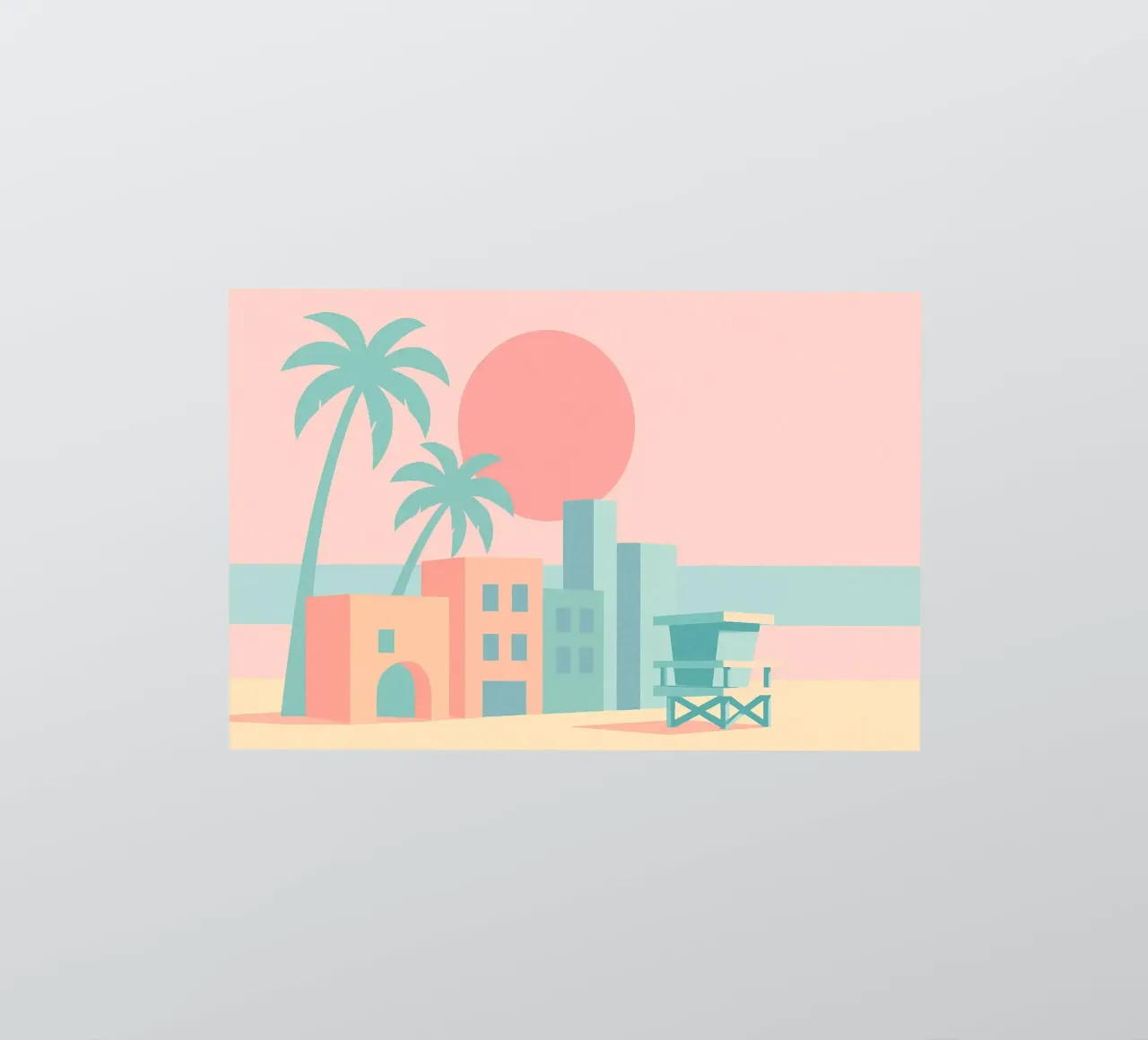 Venice Sunset Vibes – Architecture & palmiers en tons doux autocollant de JETLAG | affiches voyage