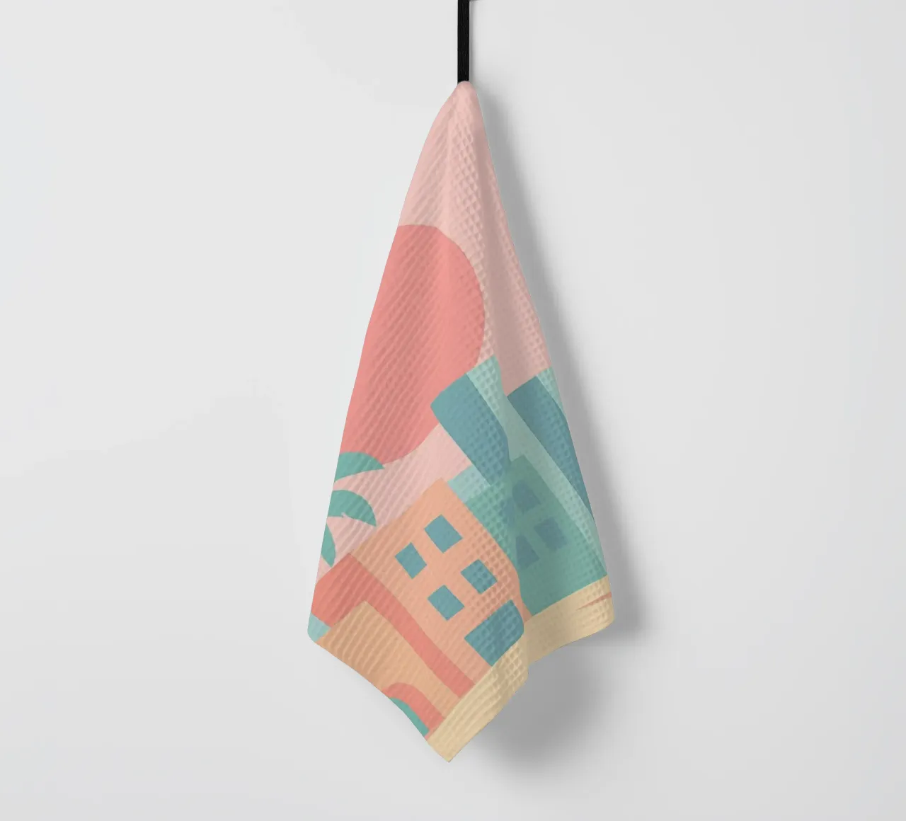 Venice Sunset Vibes - Architecture & palm trees in soft tones tea towel by JETLAG | affiches voyage