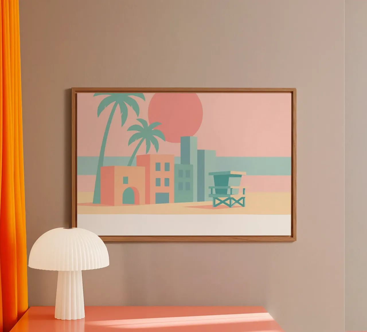 Venice Sunset Vibes – Architecture & palmiers en tons doux alu dibond de JETLAG | affiches voyage