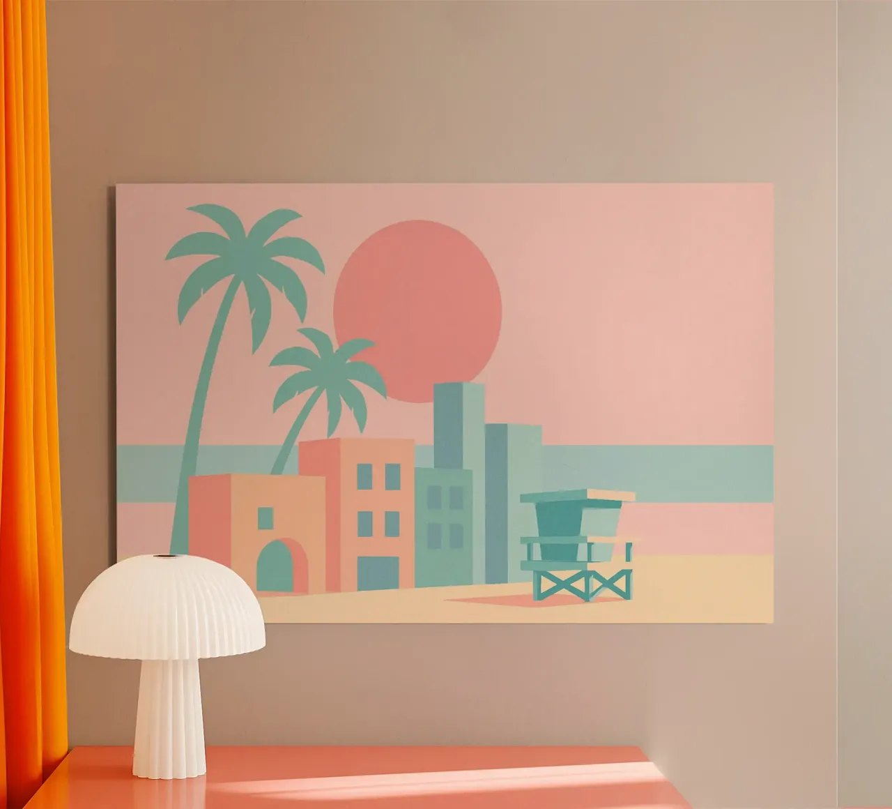 Venice Sunset Vibes – Architecture & palmiers en tons doux alu dibond de JETLAG | affiches voyage