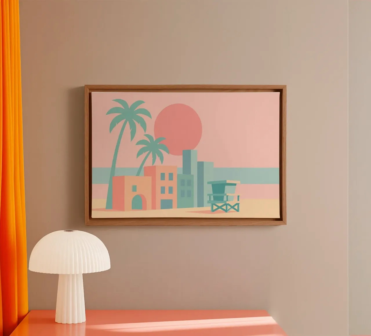 Venice Sunset Vibes - Architectuur & palmbomen in zachte tinten canvas van JETLAG | affiches voyage