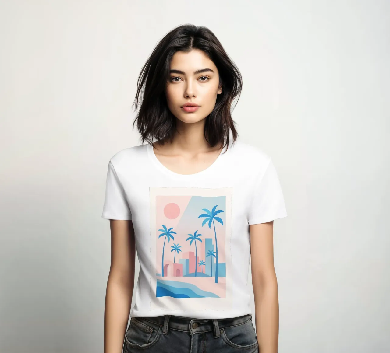 Venice Palms - Mare e palme in un sole pastello t-shirt da donna da JETLAG | affiches voyage