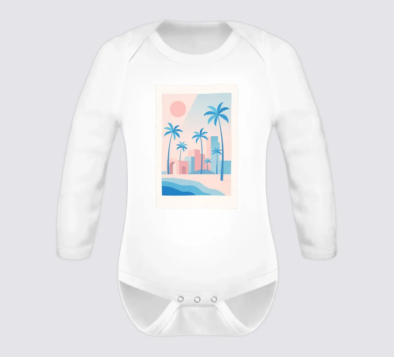 Venice Palms - Mare e palme in un sole pastello body neonato maniche lunghe da JETLAG | affiches voyage