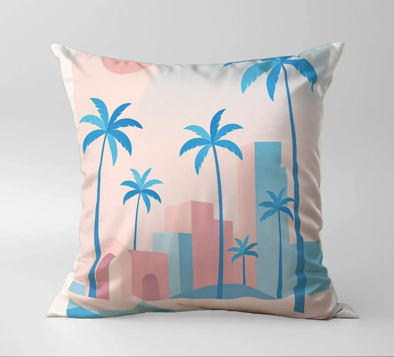 Venice Palms - Mare e palme in un sole pastello cuscino da JETLAG | affiches voyage