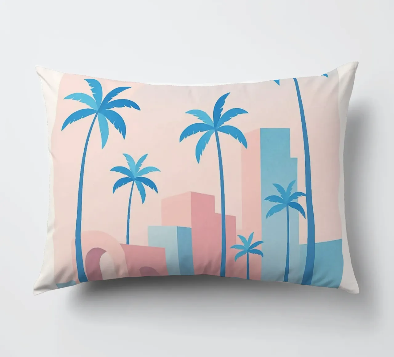 Venice Palms - Mare e palme in un sole pastello cuscino da JETLAG | affiches voyage