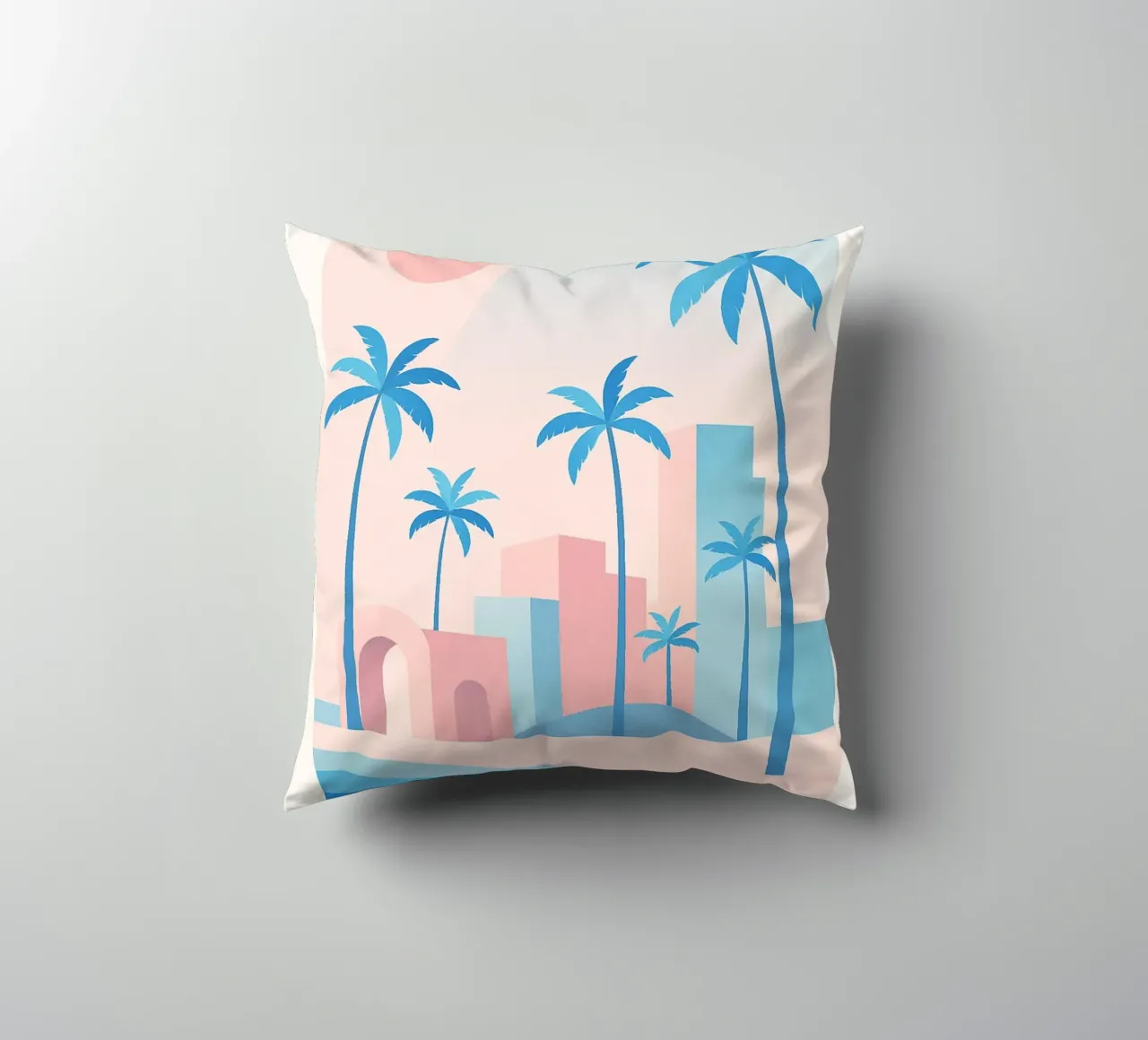 Venice Palms - Mare e palme in un sole pastello cuscino da JETLAG | affiches voyage