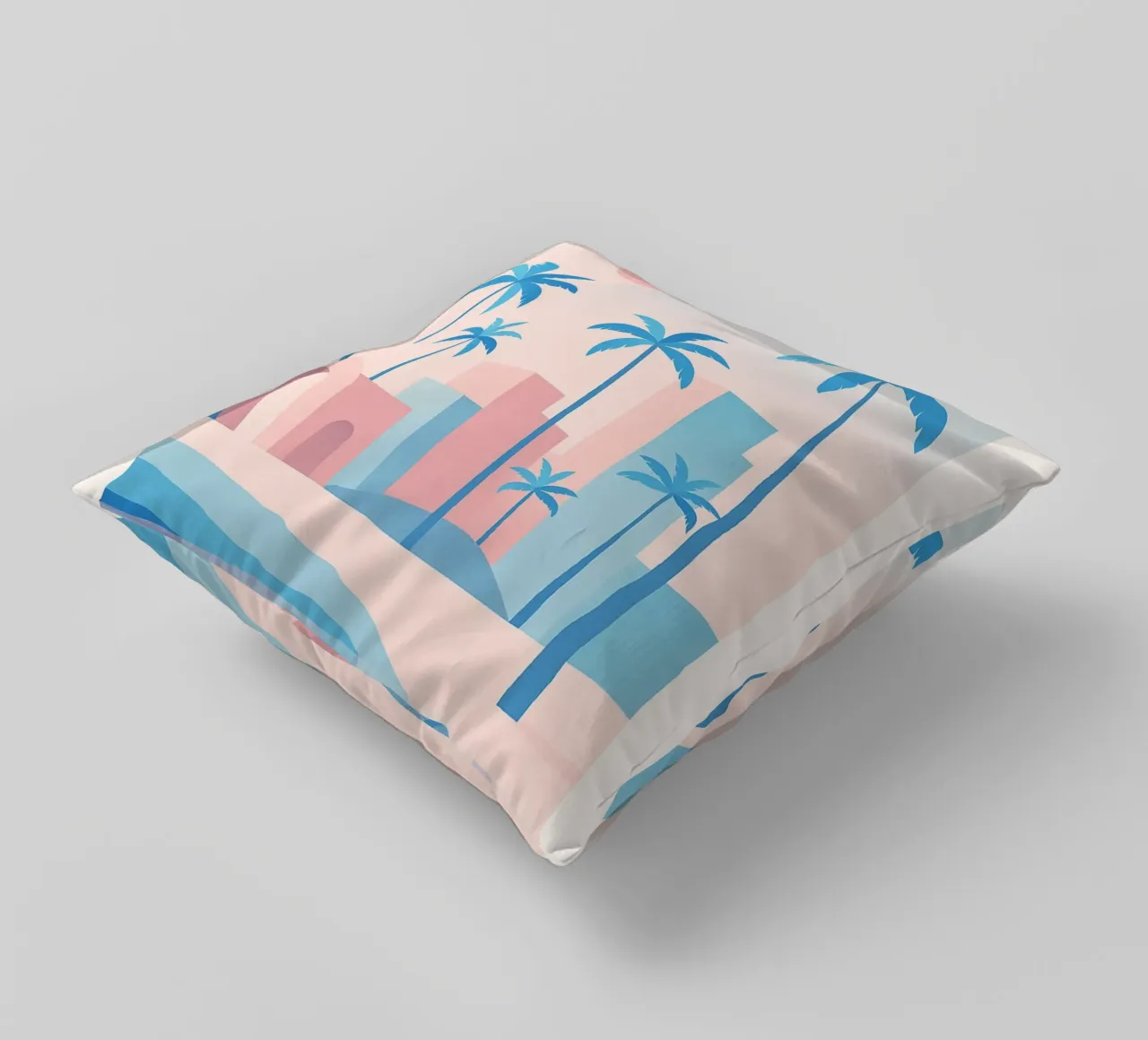 Venice Palms - Mare e palme in un sole pastello cuscino da JETLAG | affiches voyage