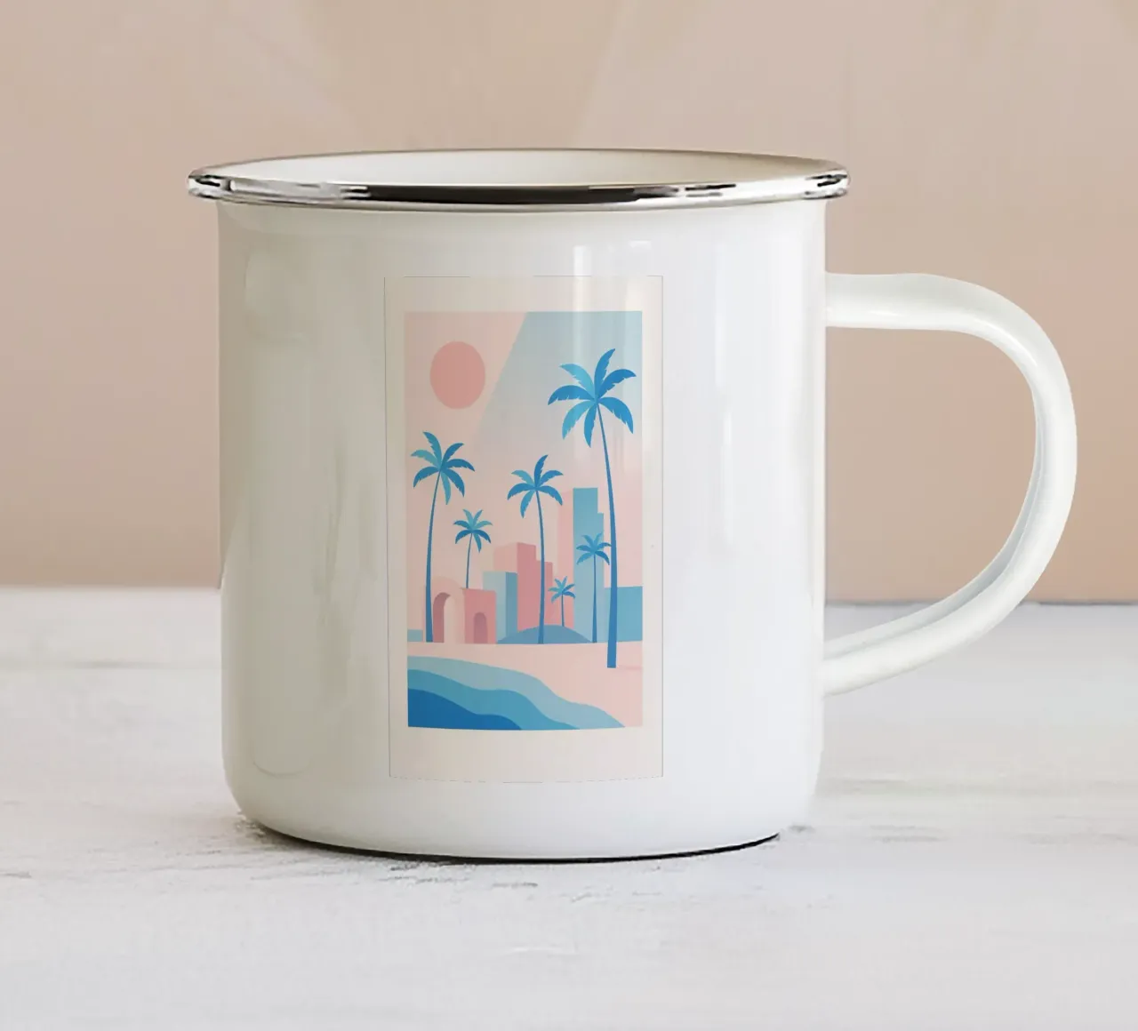 Venice Palms - Mare e palme in un sole pastello tazza in smalto da JETLAG | affiches voyage