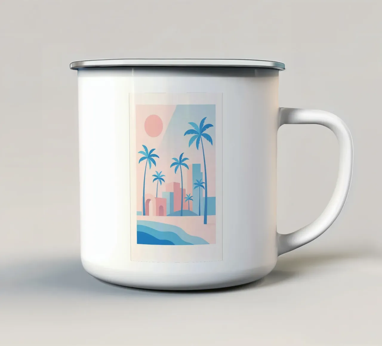 Venice Palms - Mare e palme in un sole pastello tazza in smalto da JETLAG | affiches voyage