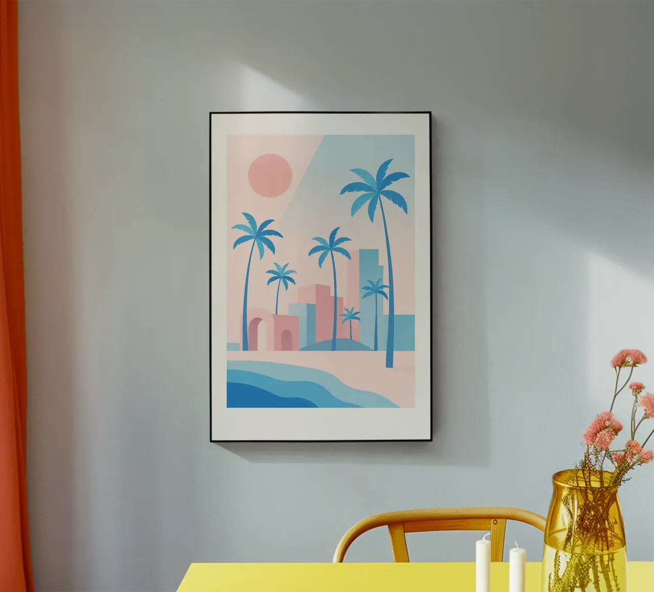 Venice Palms - Mare e palme in un sole pastello plexiglass da JETLAG | affiches voyage
