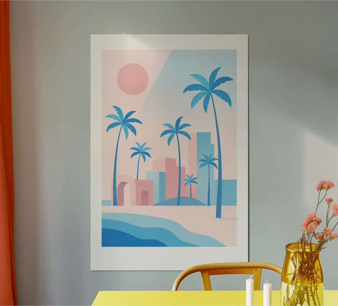 Venice Palms - Mare e palme in un sole pastello carta hahnemühle da JETLAG | affiches voyage