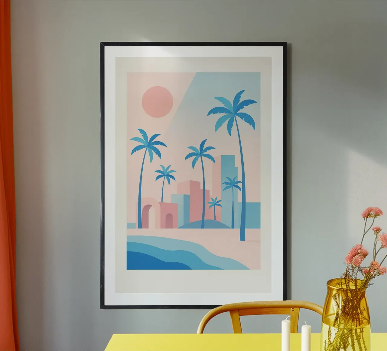 Venice Palms - Mare e palme in un sole pastello carta hahnemühle da JETLAG | affiches voyage