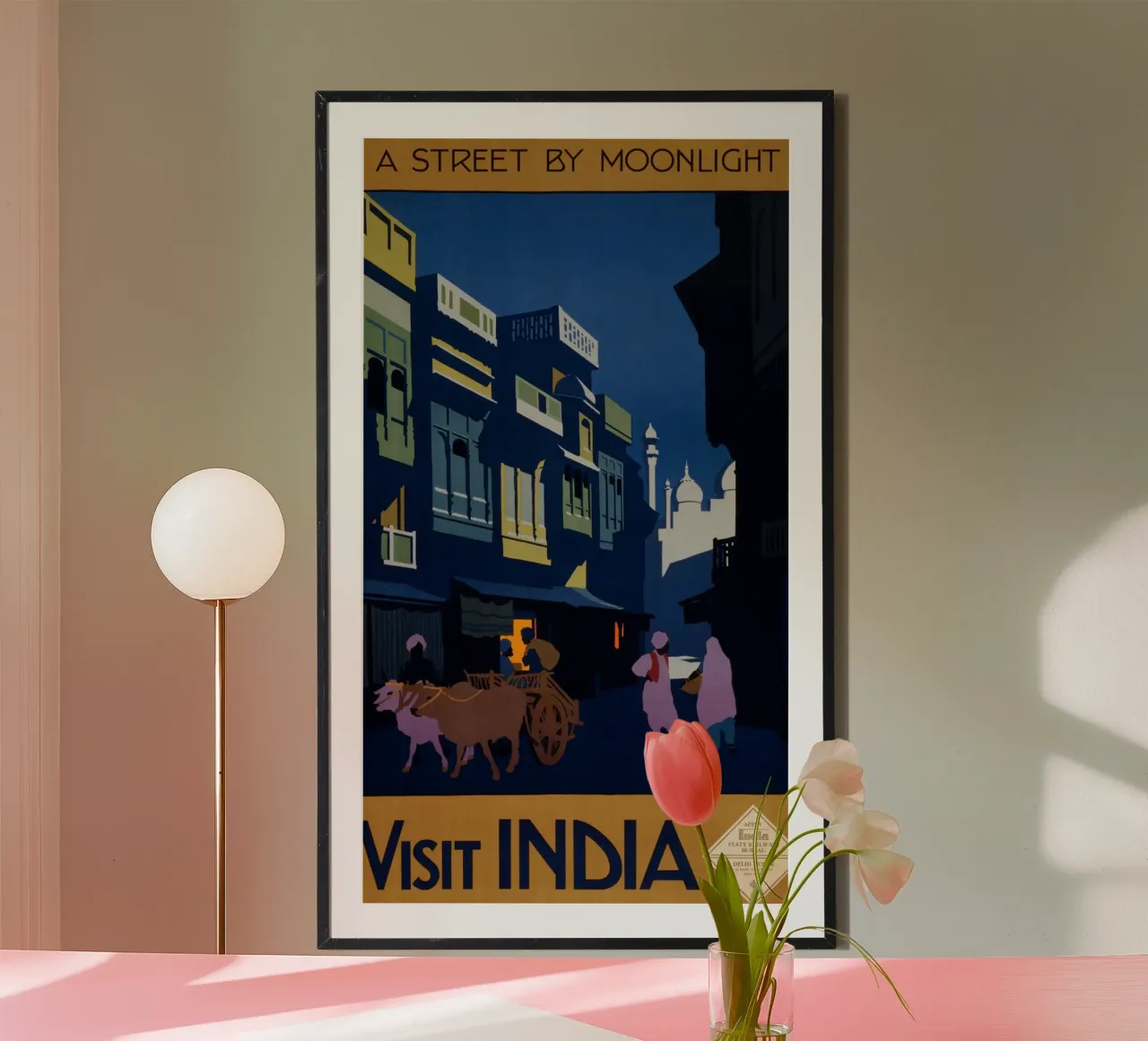 Poster India "Una strada al chiaro di luna", arte di viaggio d'epoca, Ar poster da homdeco