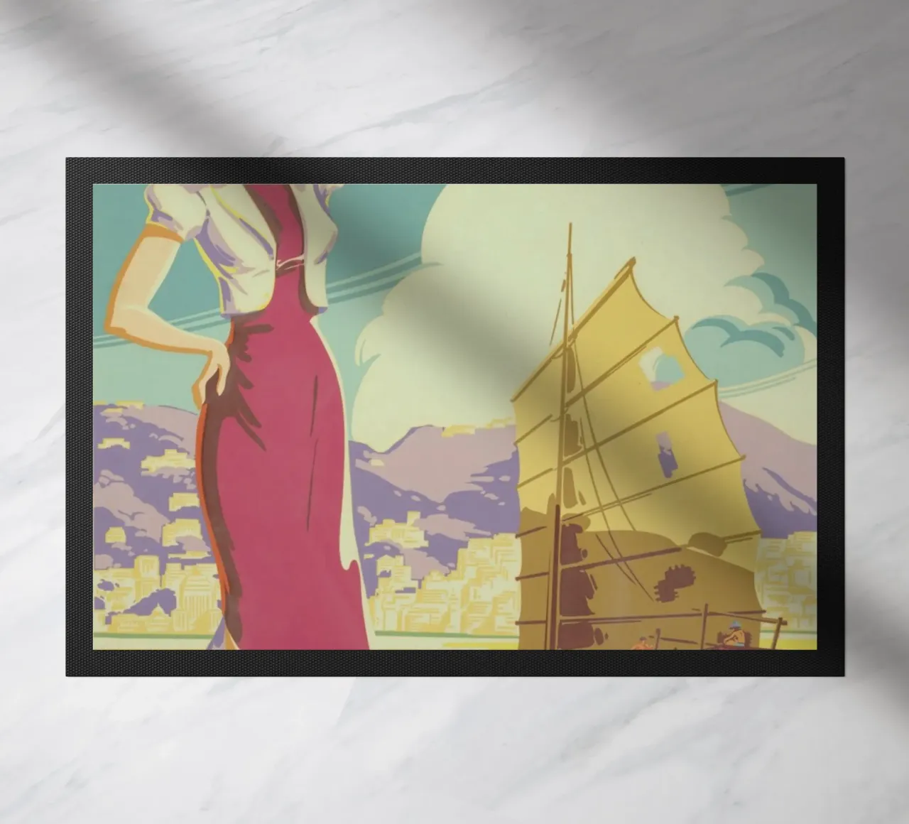 Poster d'epoca di Hong Kong, Northwest Airlines, viaggio retrò A zerbino da homdeco