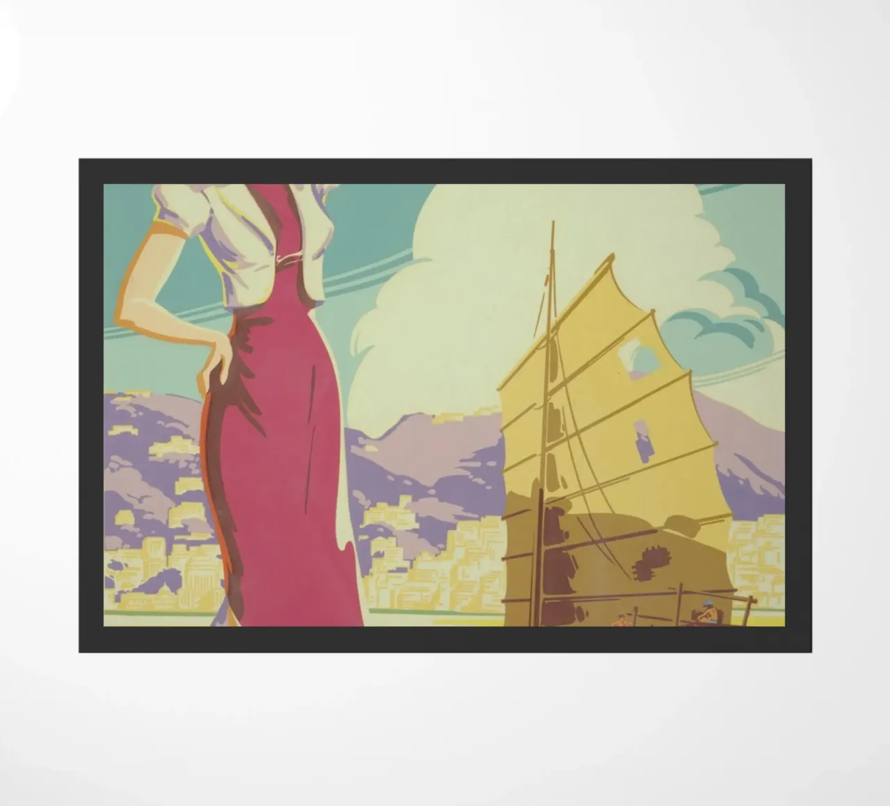 Poster d'epoca di Hong Kong, Northwest Airlines, viaggio retrò A zerbino da homdeco