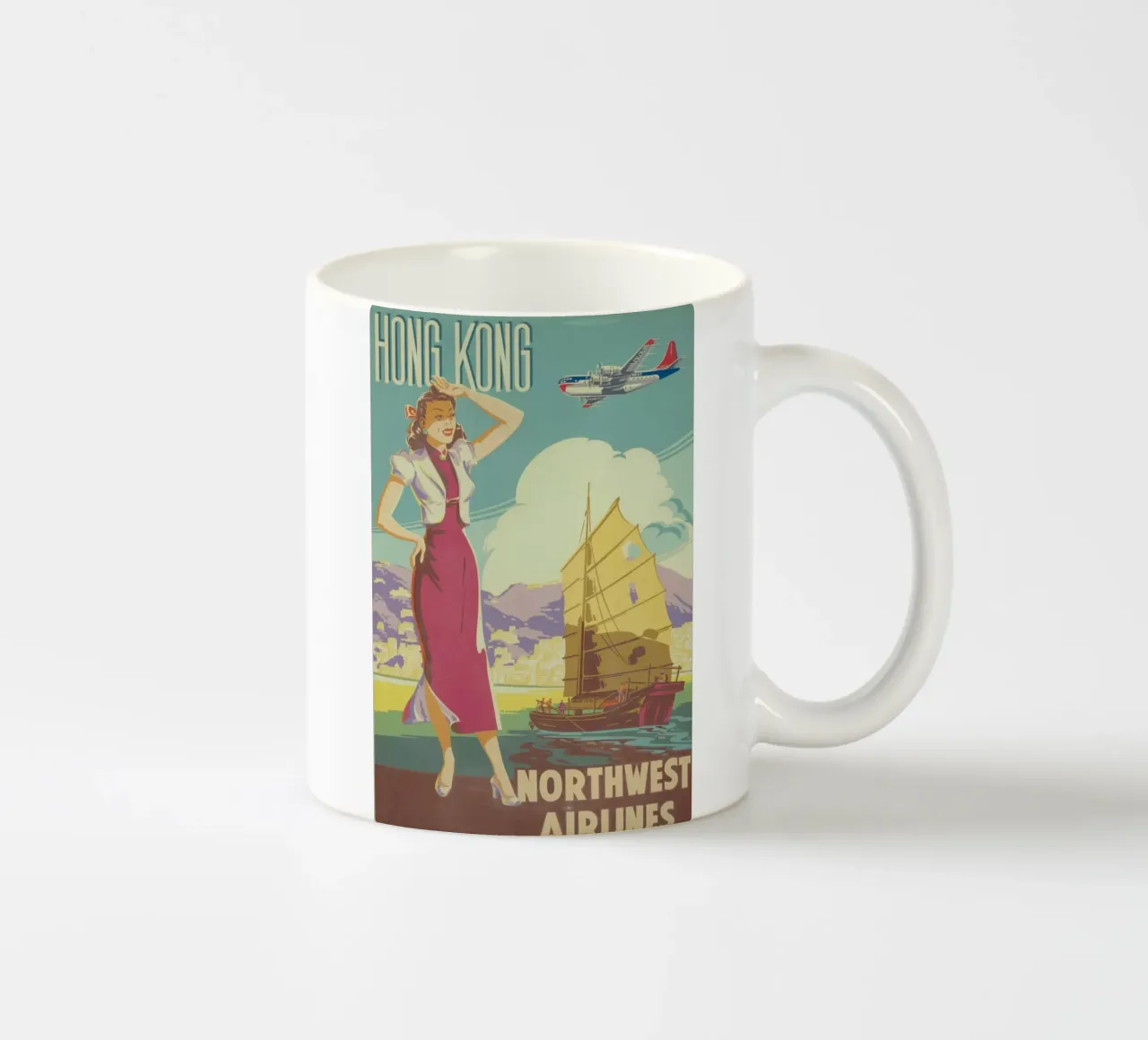 Poster d'epoca di Hong Kong, Northwest Airlines, viaggio retrò A tazza in ceramica da homdeco