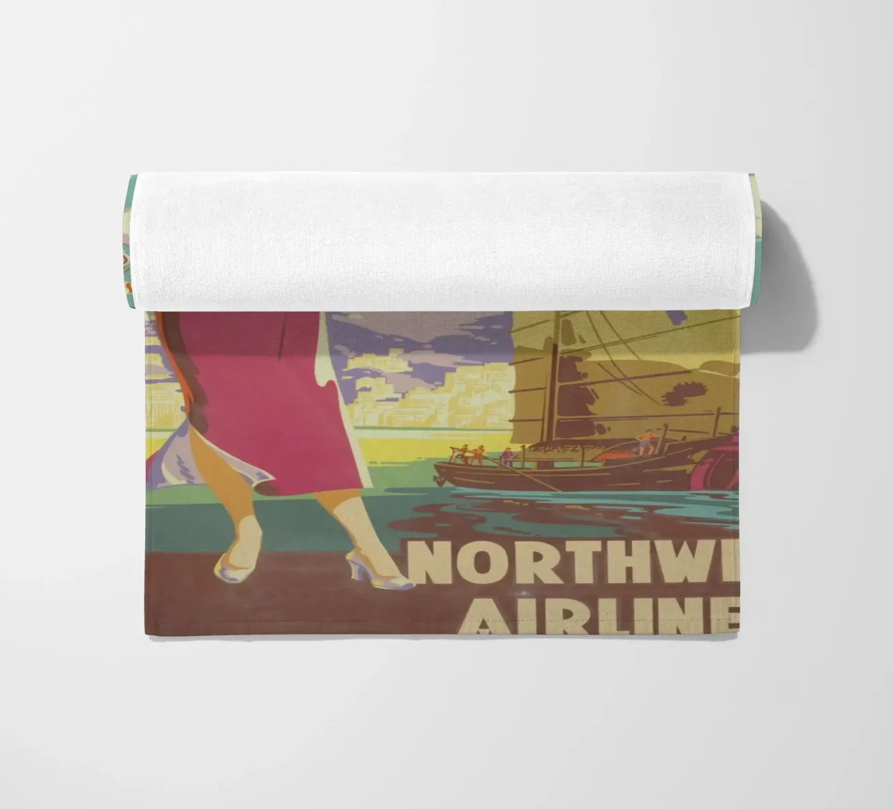 Poster d'epoca di Hong Kong, Northwest Airlines, viaggio retrò A telo mare da homdeco
