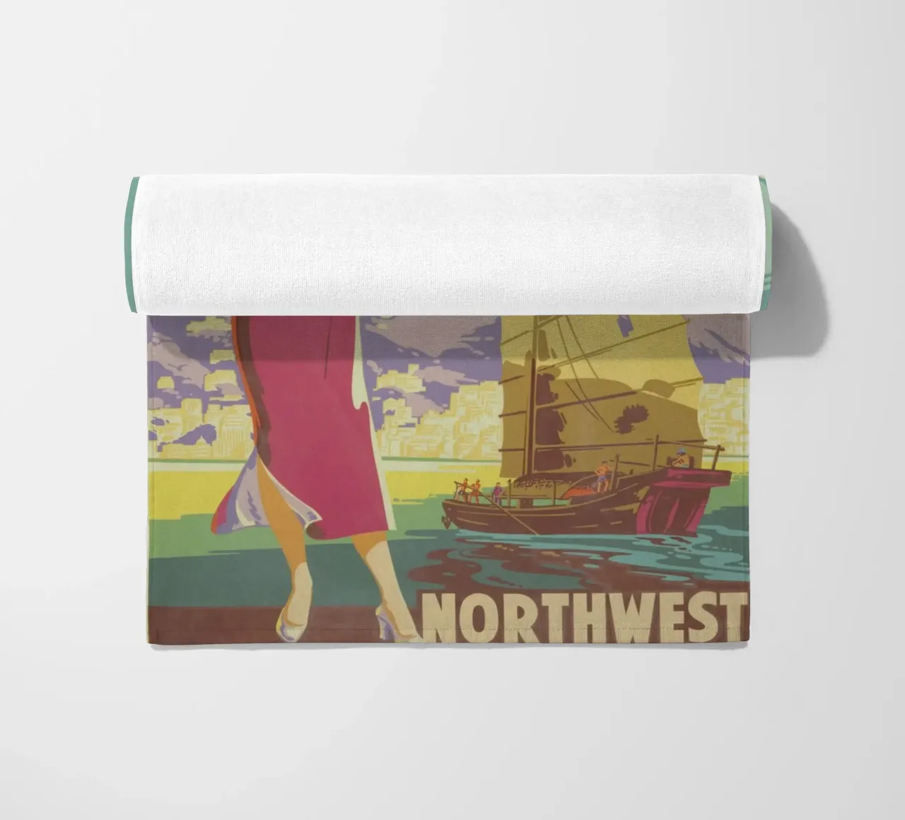 Poster d'epoca di Hong Kong, Northwest Airlines, viaggio retrò A telo mare da homdeco