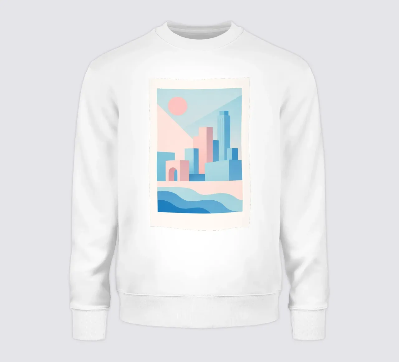 Sunset Arches - Palm trees and arcades in a pastel setting sweatshirt by JETLAG | affiches voyage