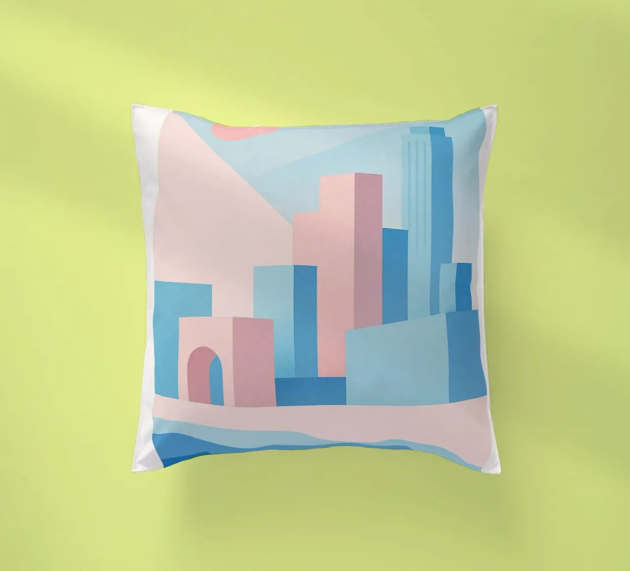 Sunset Arches - Palm trees and arcades in a pastel setting decorative cushion by JETLAG | affiches voyage