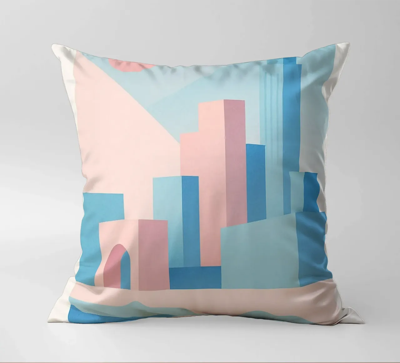 Sunset Arches - Palm trees and arcades in a pastel setting decorative cushion by JETLAG | affiches voyage