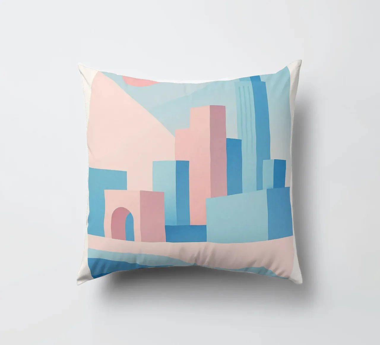 Sunset Arches - Palm trees and arcades in a pastel setting decorative cushion by JETLAG | affiches voyage