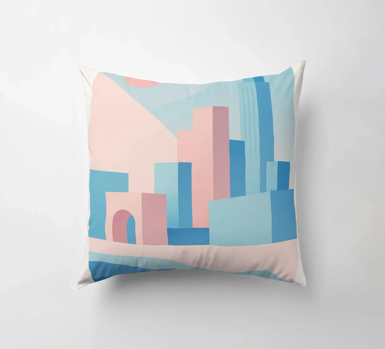 Sunset Arches - Palm trees and arcades in a pastel setting decorative cushion by JETLAG | affiches voyage