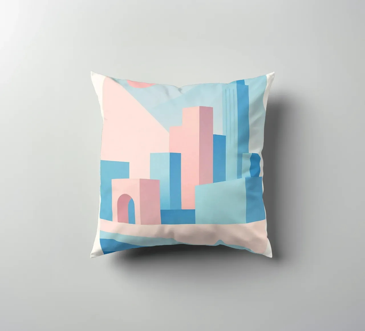 Sunset Arches - Palm trees and arcades in a pastel setting decorative cushion by JETLAG | affiches voyage