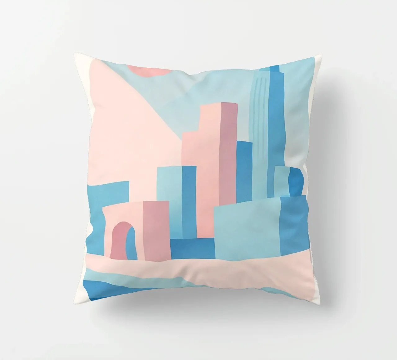 Sunset Arches - Palm trees and arcades in a pastel setting decorative cushion by JETLAG | affiches voyage