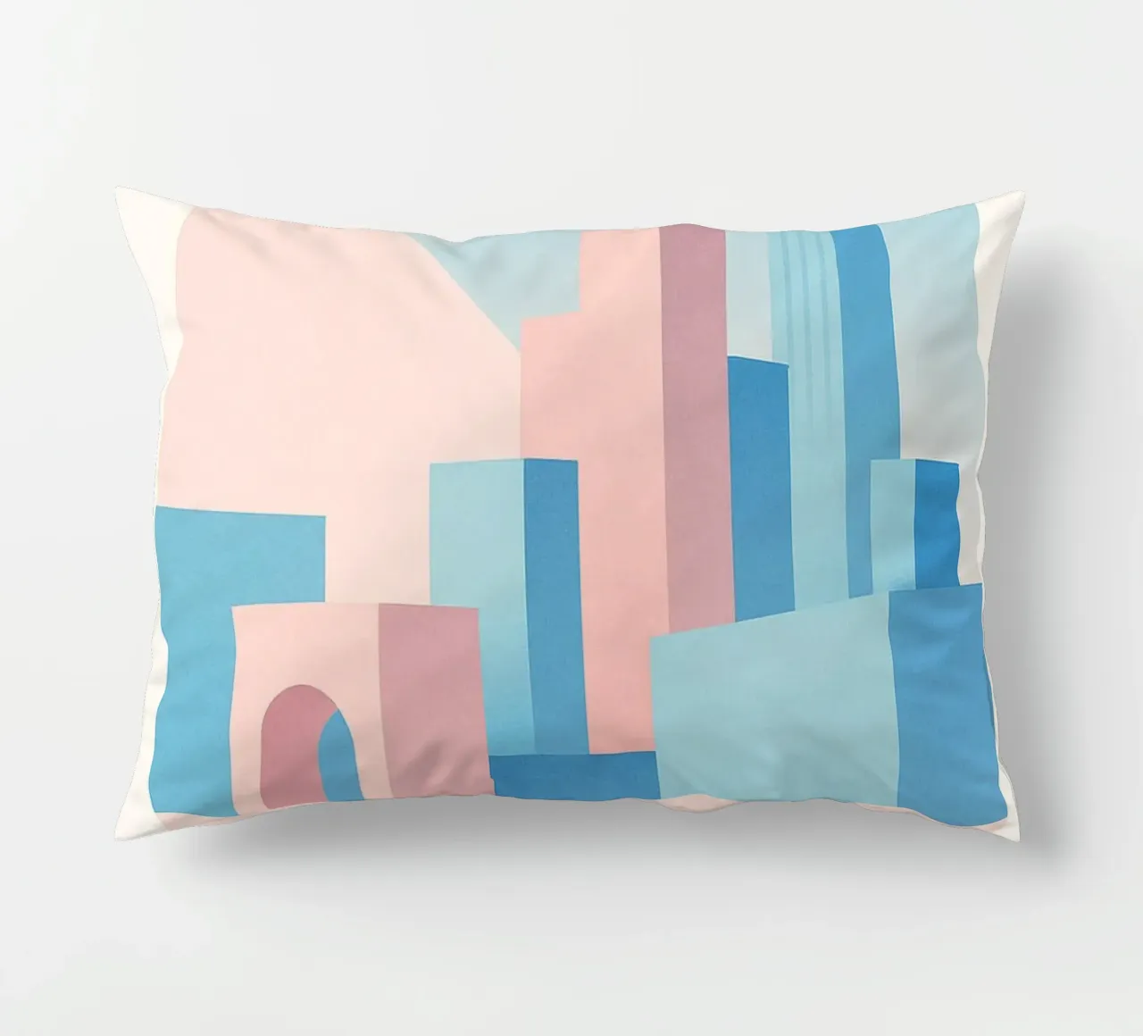 Sunset Arches - Palm trees and arcades in a pastel setting decorative cushion by JETLAG | affiches voyage
