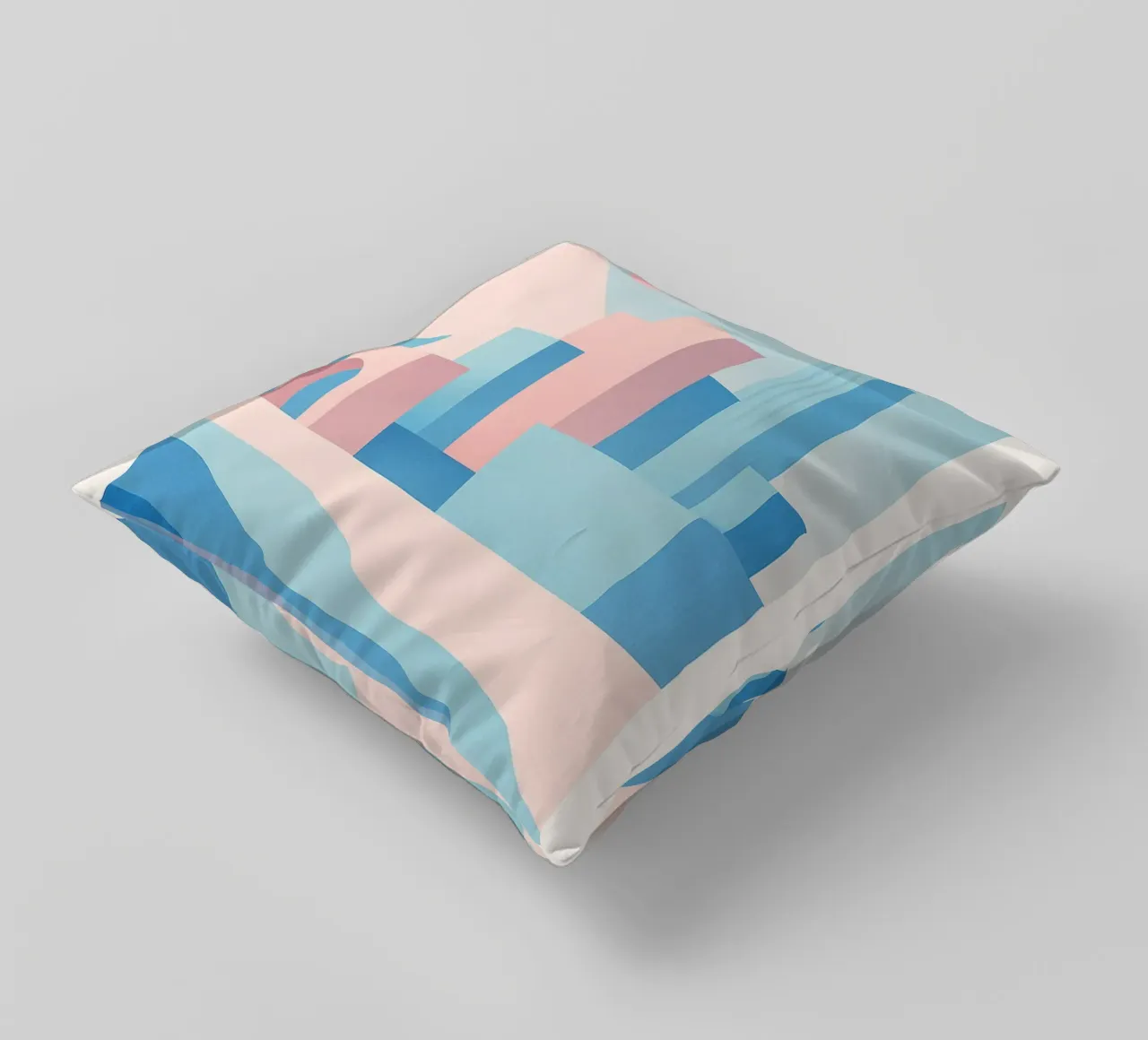 Sunset Arches - Palm trees and arcades in a pastel setting decorative cushion by JETLAG | affiches voyage