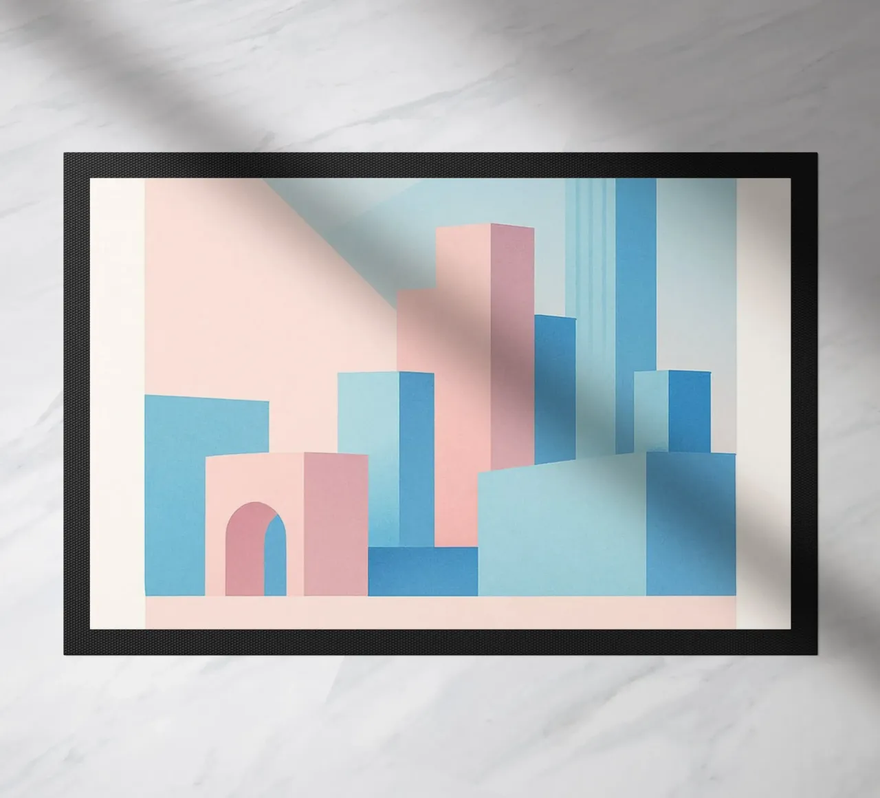 Sunset Arches - Palm trees and arcades in a pastel setting doormat by JETLAG | affiches voyage