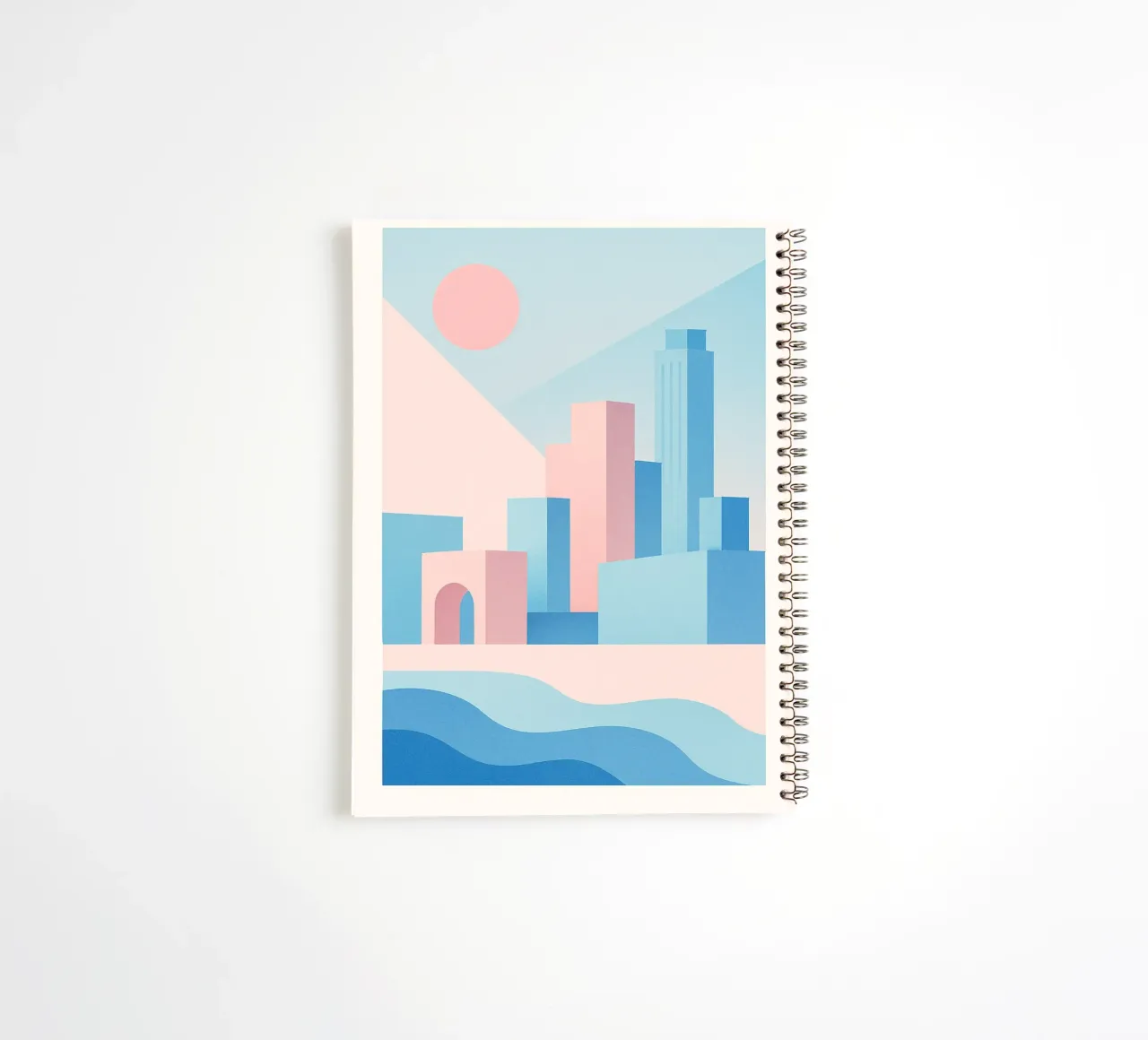 Sunset Arches - Palm trees and arcades in a pastel setting spiral notebook by JETLAG | affiches voyage