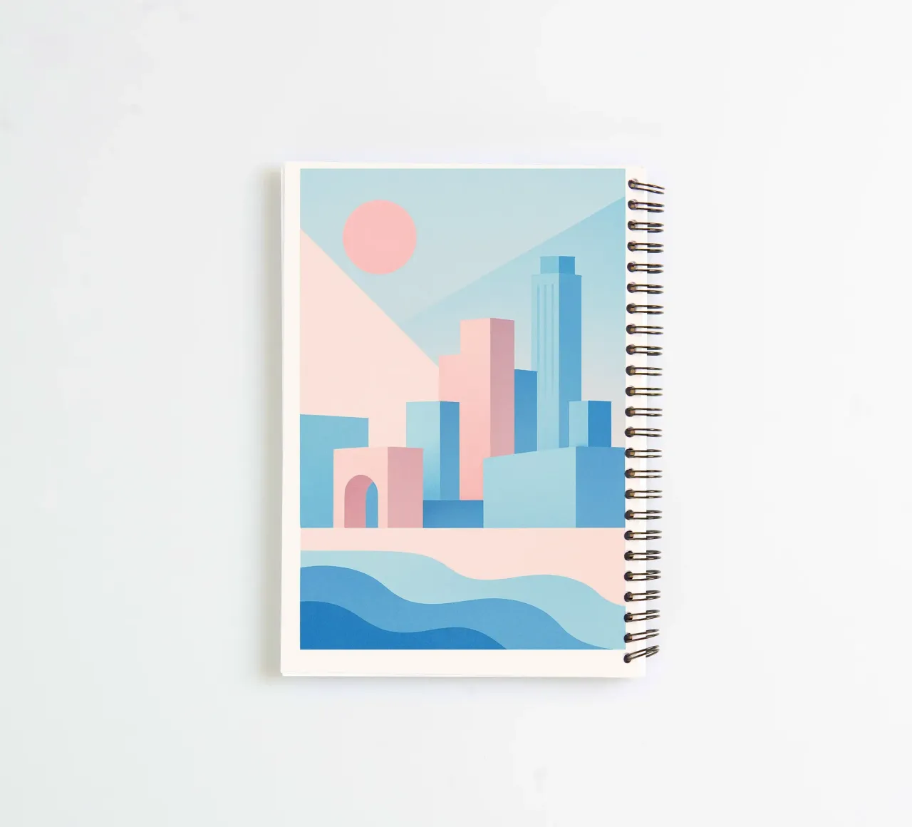 Sunset Arches - Palm trees and arcades in a pastel setting spiral notebook by JETLAG | affiches voyage