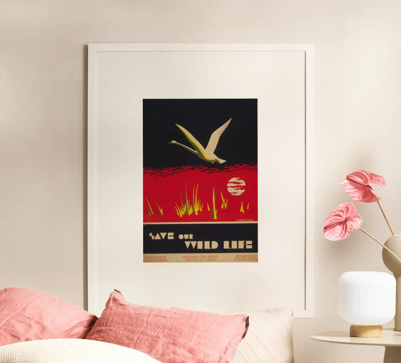Poster WPA "Save Our Wild Life", Cigno trombettiere, Vintage Nat poster con telaio in plastica da homdeco